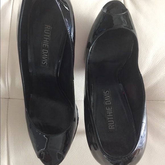 Ruthie Davis Open-Toed Black Pumps Heels 10 Patent - Picture 8 of 8